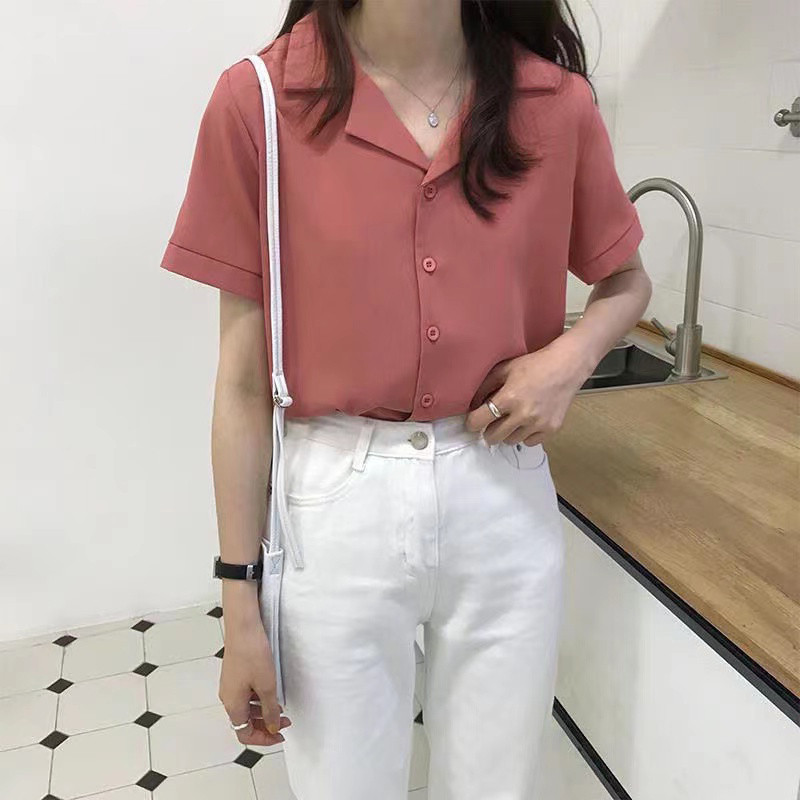 雪纺衬衫女夏季短袖小个子设计感小众白色衬衣职业装面试V领上衣