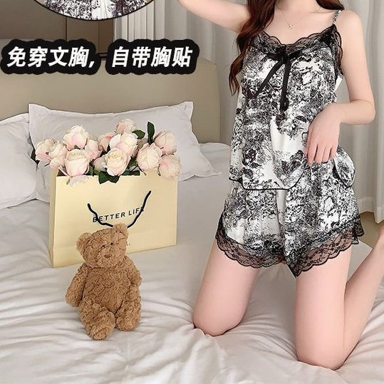 2025新款夏季睡衣女带胸垫吊睡衣/家居服套装