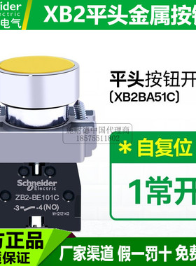 施耐德黄色按钮开关XB2BA51C自复位平头常开22mm-点动52 53 54 55