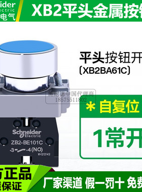 施耐德蓝色按钮开关XB2BA61C自复位平头常开22mm-BE101C点动62 65
