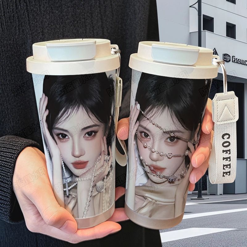 鞠婧祎甜美周边新款保温杯316不锈钢大容量吸管水杯咖啡杯ins