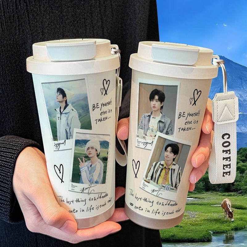 文韬蒲熠星撕拉片保温杯学生吸管大容量316不锈钢车载咖啡杯