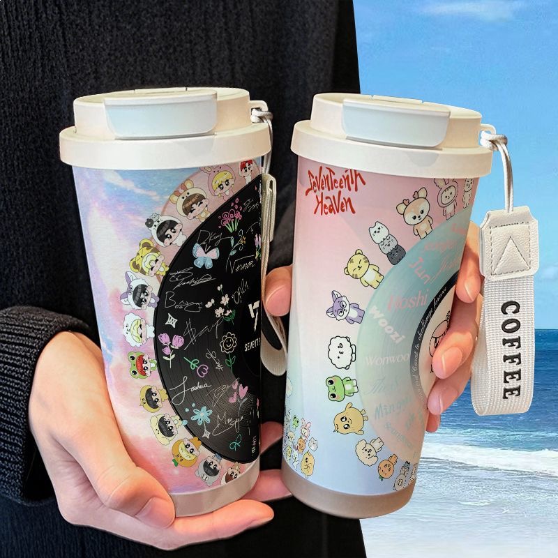 SEVENTEEN唱片周边保温杯316不锈钢学生吸管双饮大容量咖啡水杯女