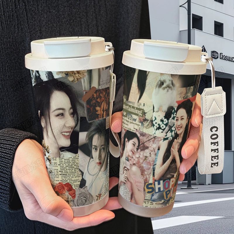 迪丽热巴可爱小兔子保温杯316不锈钢大容量吸管水杯咖啡杯ins