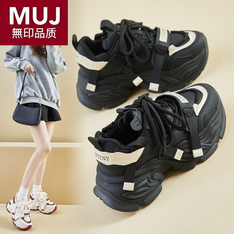 日本无印mujins韩版新款老爹鞋女2025春季学生运动跑步休闲鞋厚底