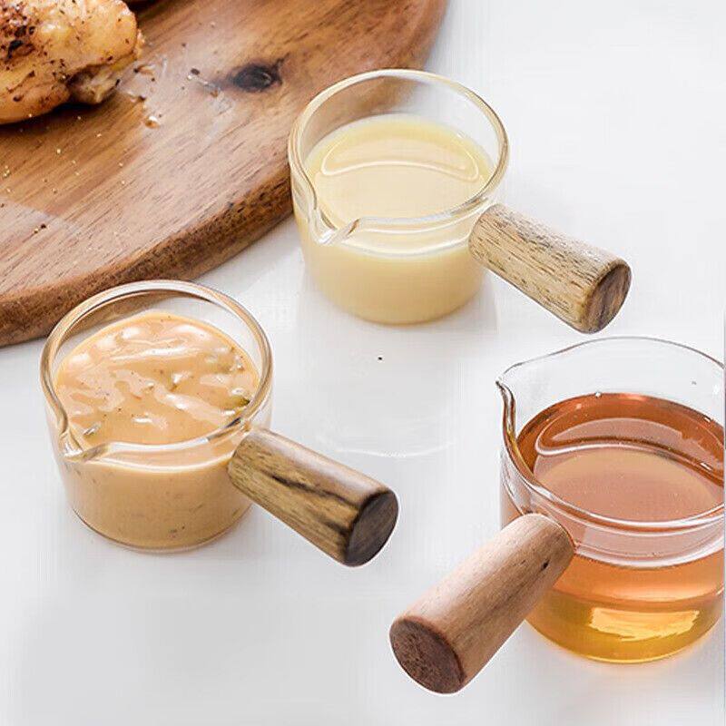 热牛奶专用杯高硼硅玻璃木柄小奶盅耐高温咖啡迷你奶杯蜂蜜汁斗咖