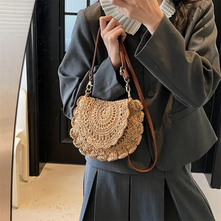 夏季 手工针织小包单肩斜挎手机包草编 编织包包女2025新款 时尚