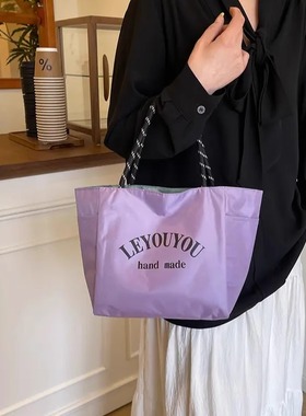 多巴胺纯色防水布手提袋饭盒包上班通勤便携手提包外出百搭妈咪包