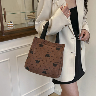 2025新款灯芯绒手提外出妈咪包可爱小巧便携手拎包学生便当饭盒袋