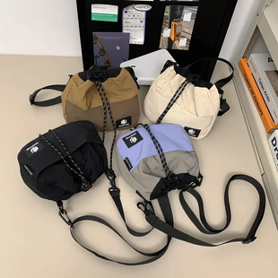 夏日爆款抽绳福袋小包包超轻速干潮牌男女拼色斜跨包单肩手机包