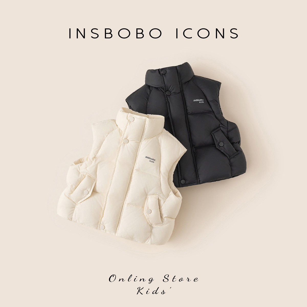 INSbobo儿童羽绒马甲2026冬季新款男童羽绒服三防女童羽绒背心潮