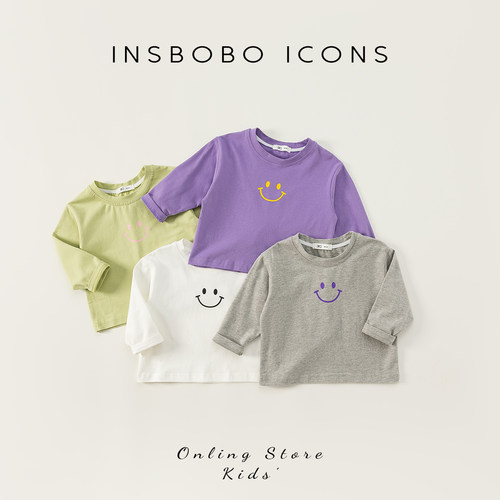 INSbobo儿童打底衫春秋款笑脸T恤