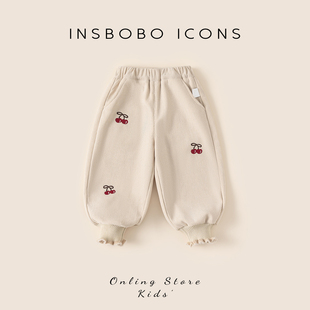 INSbobo女童裤子女宝宝童装加厚运动裤2025冬季新款儿童加绒长裤