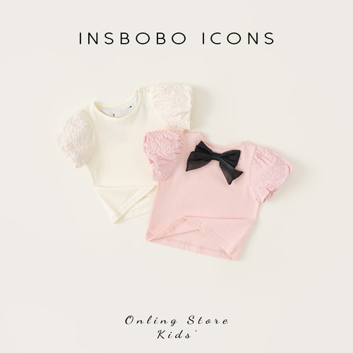 INSbobo女童短袖洋气儿童泡泡袖
