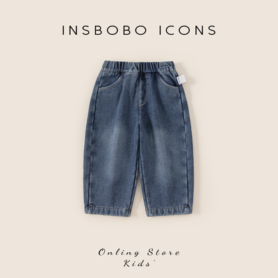 INSbobo儿童单口袋毛巾绣牛仔裤