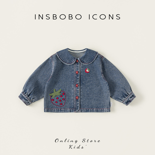 INSbobo女童外套2026春季新款牛仔上衣儿童娃娃领衣服宝宝衣服潮