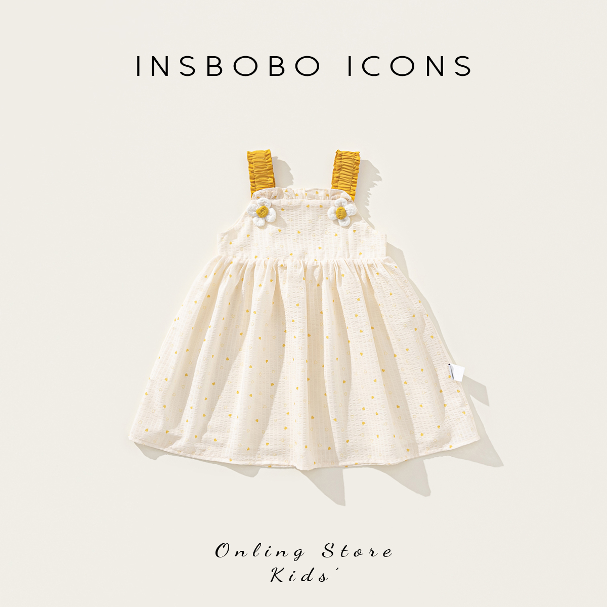 INSbobo儿童花朵装饰满印连衣裙