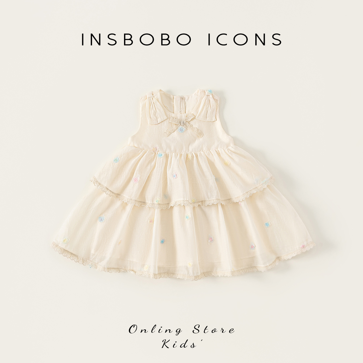 INSbobo儿童网纱花朵无袖连衣裙