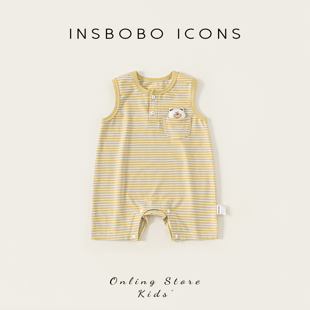 INSbobo儿童无袖口袋动物爬服图片