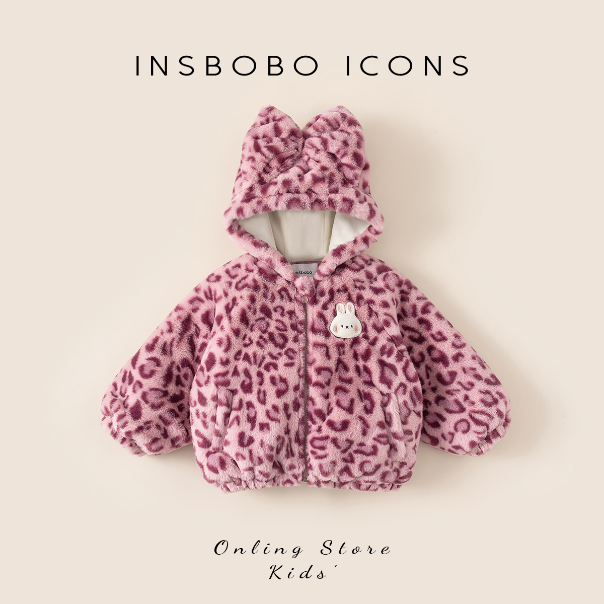 INSbobo儿童蝴蝶结装饰毛毛外套