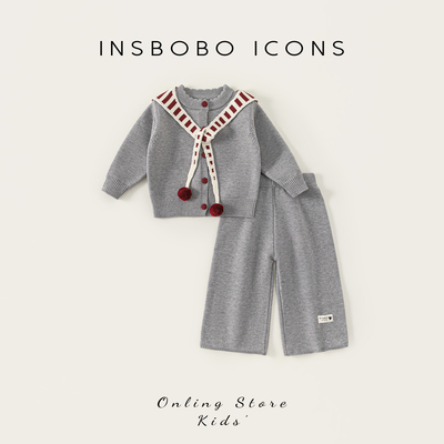 INSbobo女童纯色系扣毛衣套装秋
