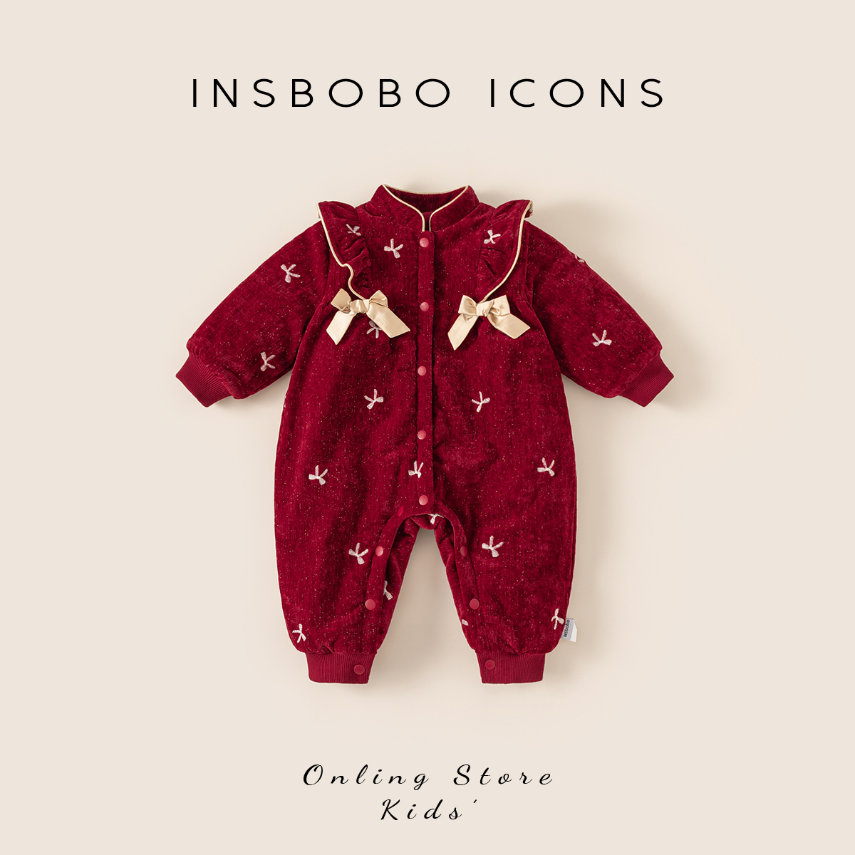 INSbobo儿童花边蝴蝶结装饰爬服