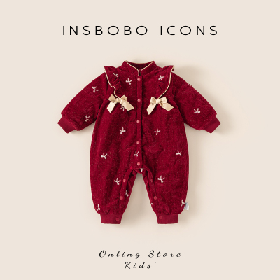 INSbobo儿童花边蝴蝶结装饰爬服