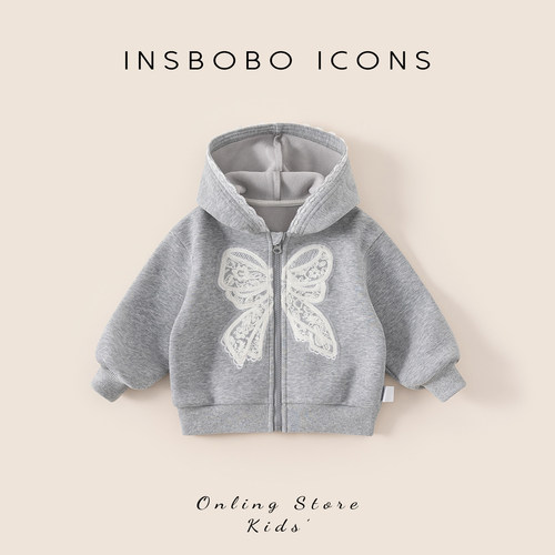 INSbobo儿童蝴蝶结贴布绣外套