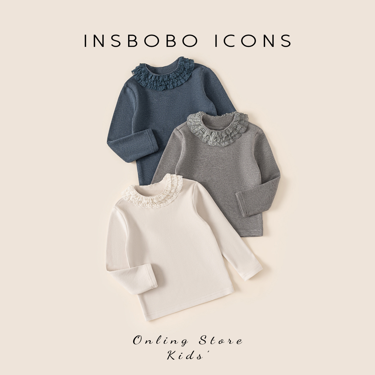 INSbobo儿童花边半高领打底衫