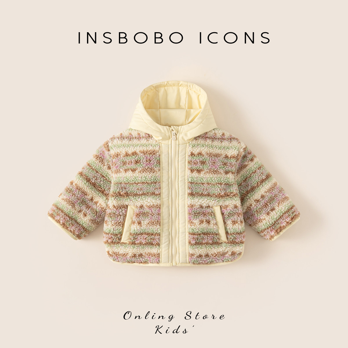 INSbobo儿童拼接连帽毛绒外套