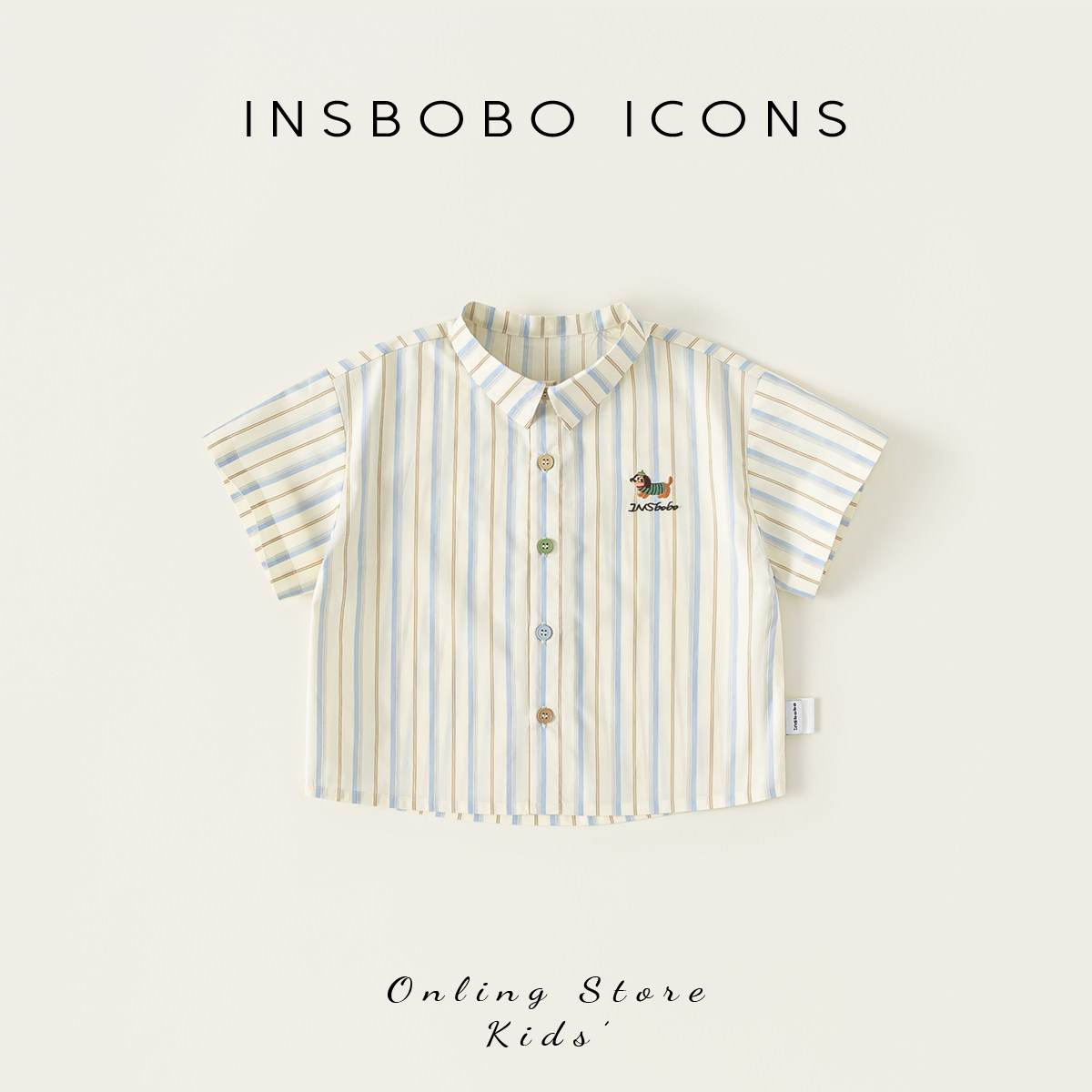 INSbobo男童衬衫2026夏季新款儿童衬衣男宝宝洋气条纹上衣