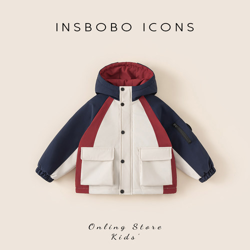 INSbobo儿童棉服拼色连帽外套