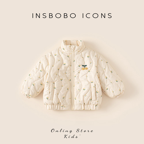 INSbobo儿童花朵满印刺绣棉服