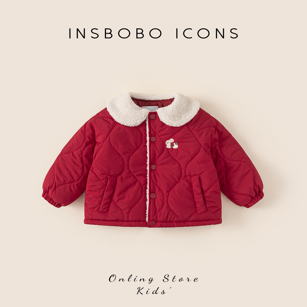 INSbobo儿童卡通绣花撞色棉服