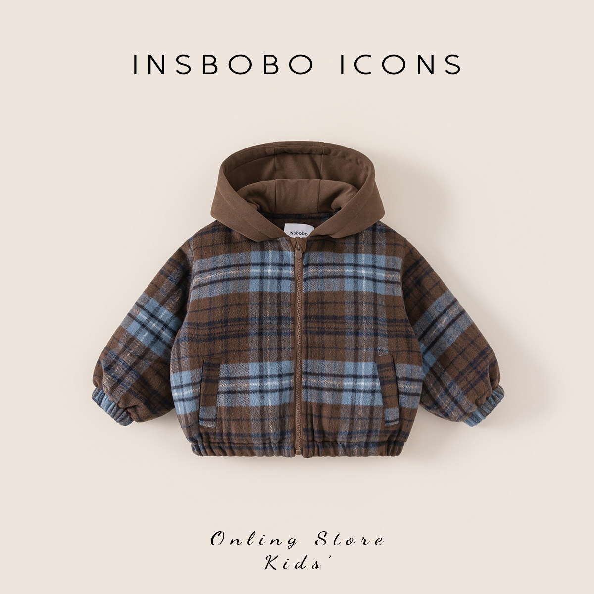INSbobo儿童格子连帽棉服