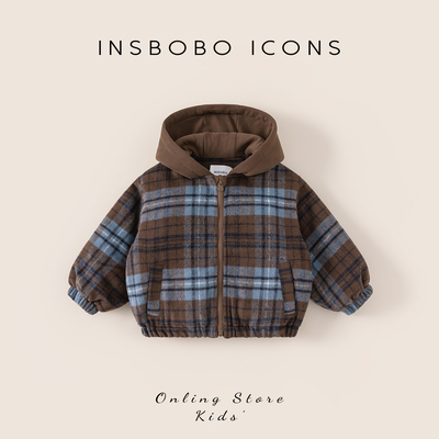 INSbobo儿童格子连帽棉服