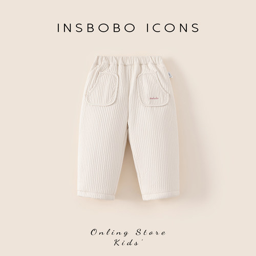 INSbobo儿童竖条字母绣花棉裤