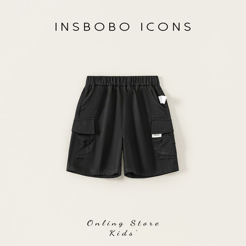 INSbobo儿童纯色松紧腰工装短裤
