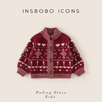 INSbobo儿童图案系扣毛衣外套