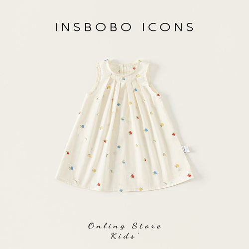 INSbobo儿童无袖花朵刺绣连衣裙