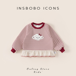 INSbobo女童卫衣2025冬季新款加绒加厚儿童红色冬装童装宝宝秋冬