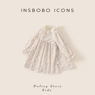 女孩時(shí)髦碎花裙女寶連衣裙冬裝 潮 2024新款 INSbobo女童裙子秋冬款