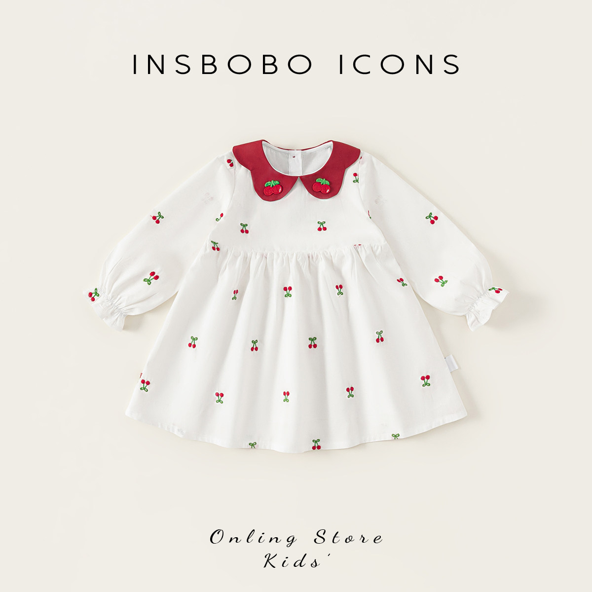 INSbobo儿童可爱樱桃绣花连衣裙图片