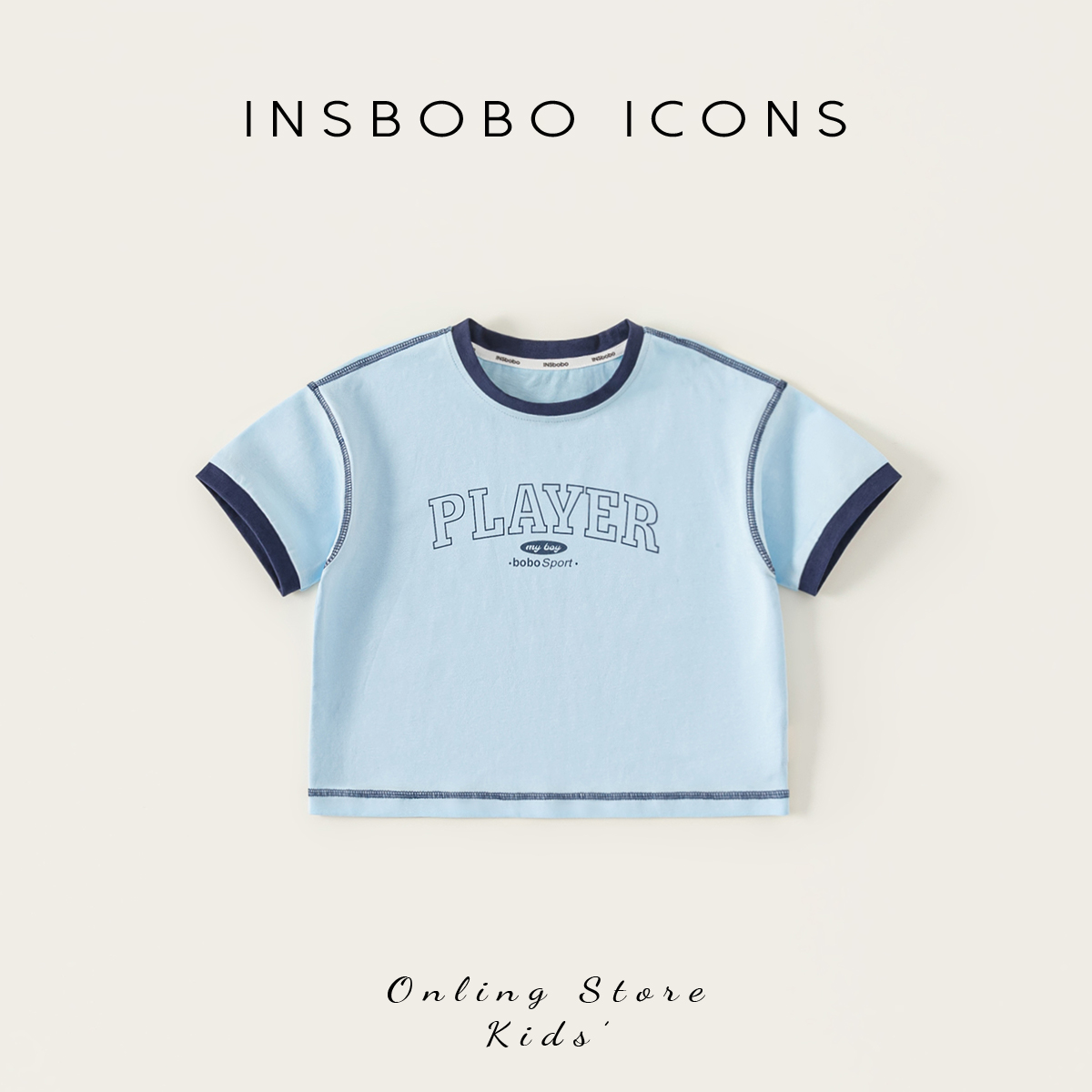INSbobo儿童圆领拼色字母印花T恤