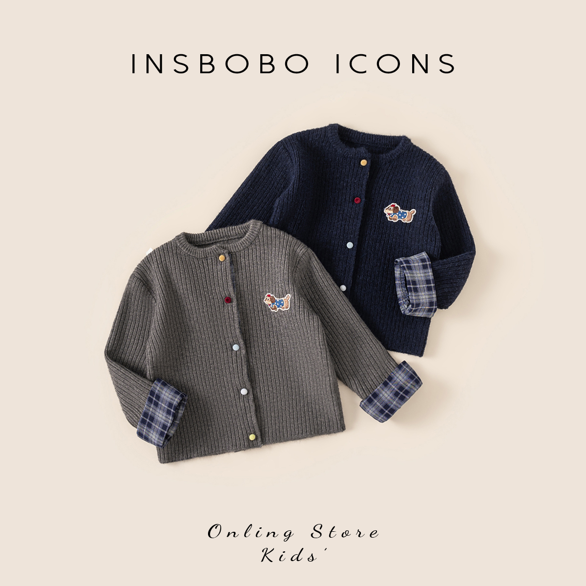 INSbobo儿童拼接小狗毛衣开衫