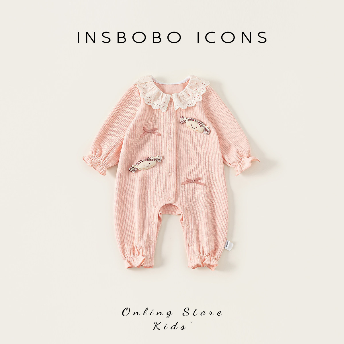 INSbobo儿童立体装饰花边领爬服图片