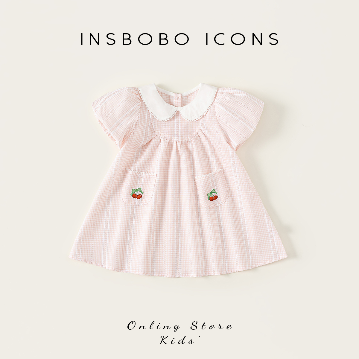 INSbobo儿童口袋绣花连衣裙