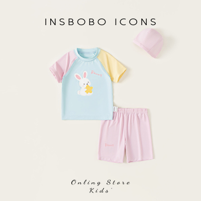 INSbobo儿童撞色卡通分体泳衣