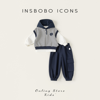 INSbobo儿童条纹连帽束脚三件套