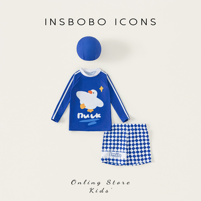 INSbobo儿童拼色印花泳衣两件套